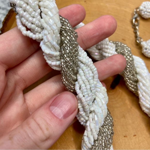 Gray and White Glass Bracelet Necklace Stainless Steel Sailor Nautical Chunky - Picture 3 of 5